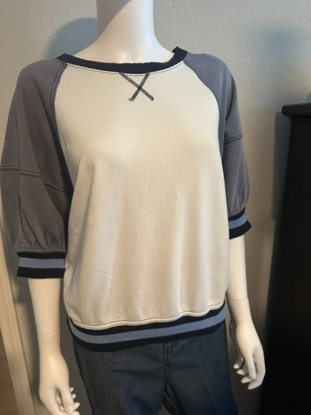 Anthropologie Pilcro Ribbed Raglan Short-Sleeve Sweatshirt